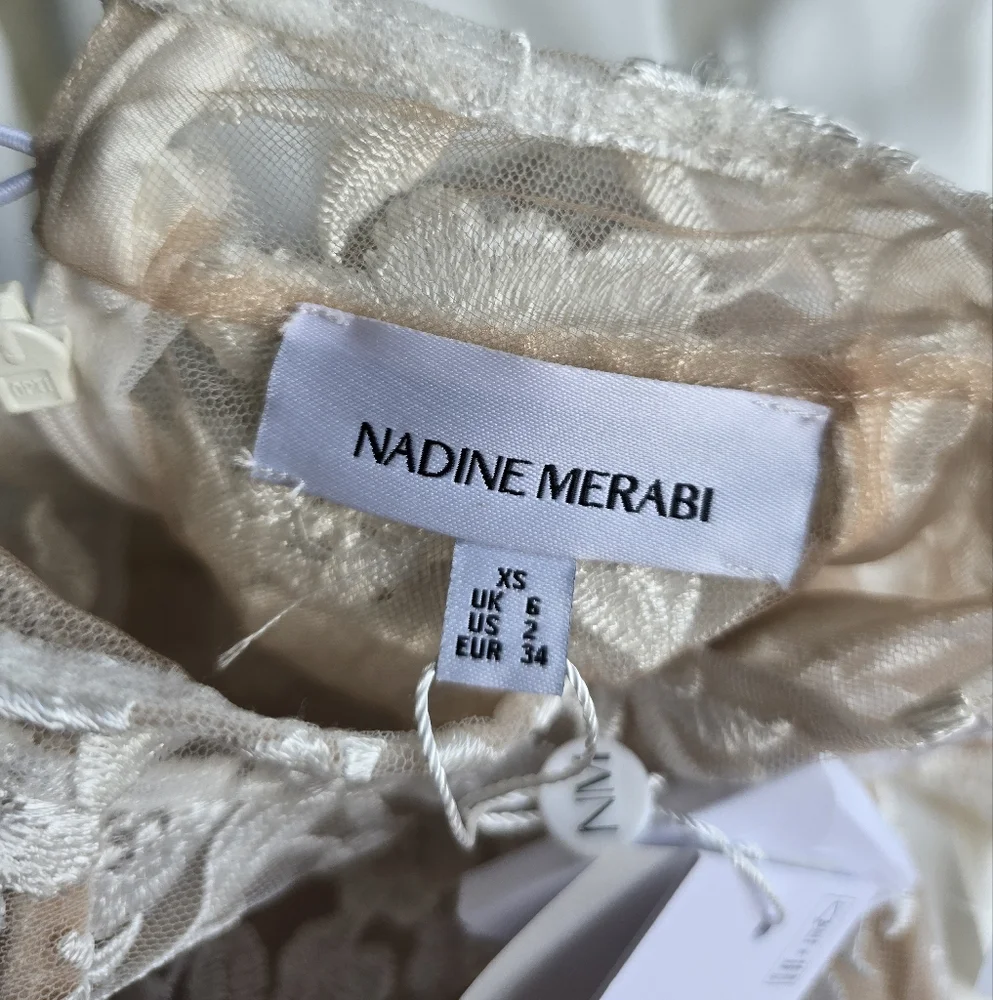 Nadine Merabi Pippa White Dress Size 2(XS) Sheer Top Lace Beaded New. - Picture 16 of 16